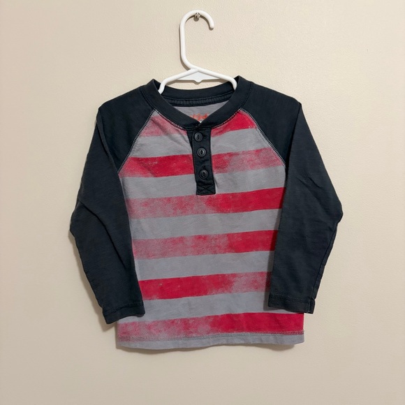 Cat & Jack Red and Gray Striped Long Sleeve Tee - Picture 2 of 6